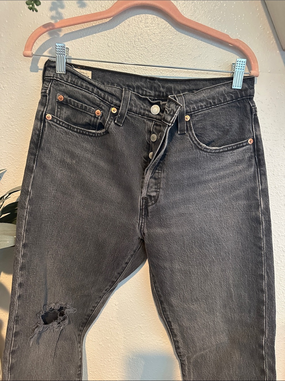Levi’s Black Distressed Button-Fly Jeans